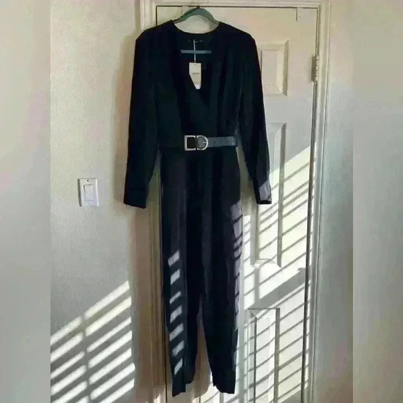 Mango Pants - NWT Mango Black Belted jumpsuit
